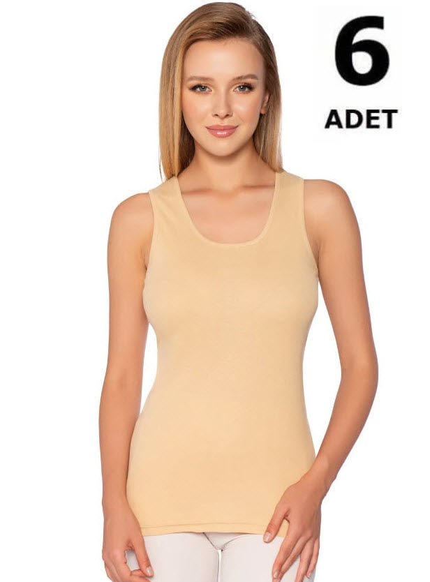 Gümüş Renkli Ribana Geniş Askı Düz Biye Atlet Siyah/Ten/Gri 6'lı 4024