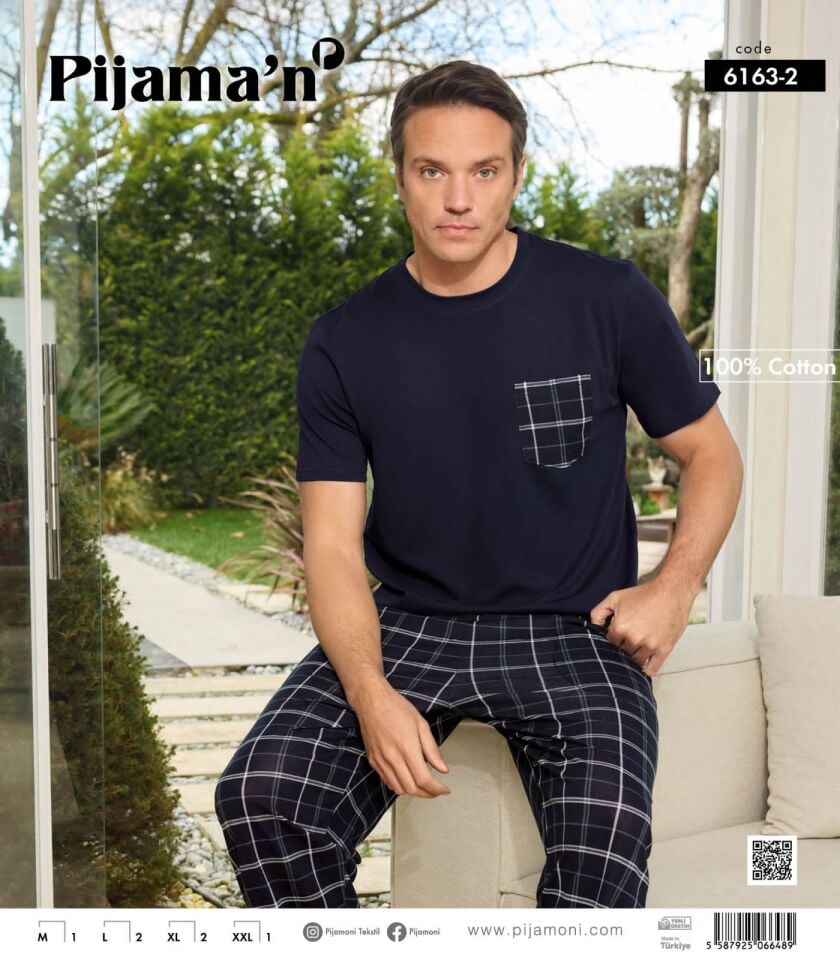 Pijamoni Erkek Süprem Kısa Kol Cepli Pijama Takımı 6163