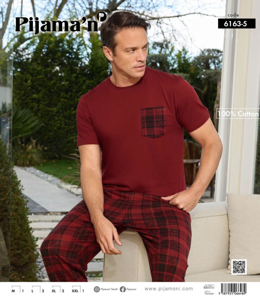 Pijamoni Erkek Süprem Kısa Kol Cepli Pijama Takımı 6163