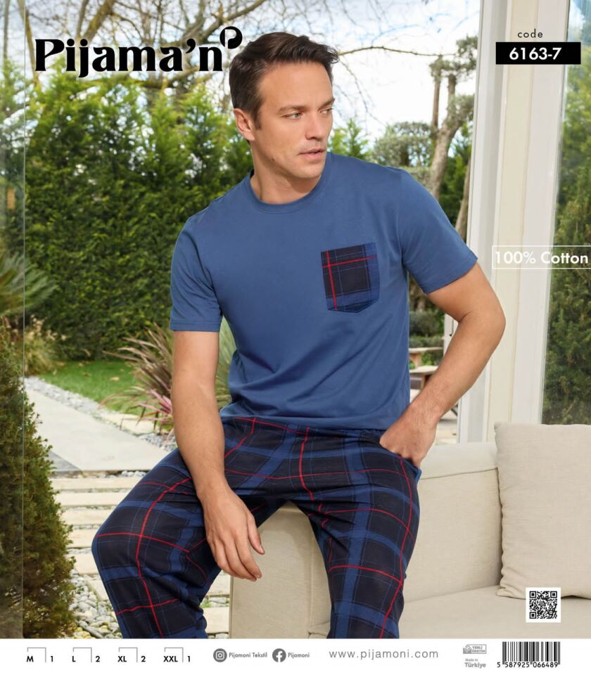 Pijamoni Erkek Süprem Kısa Kol Cepli Pijama Takımı 6163
