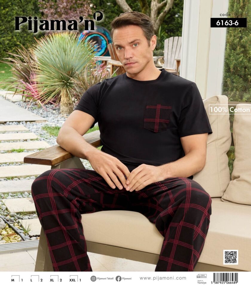 Pijamoni Erkek Süprem Kısa Kol Cepli Pijama Takımı 6163