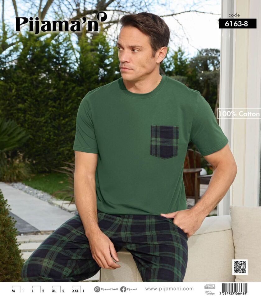 Pijamoni Erkek Süprem Kısa Kol Cepli Pijama Takımı 6163