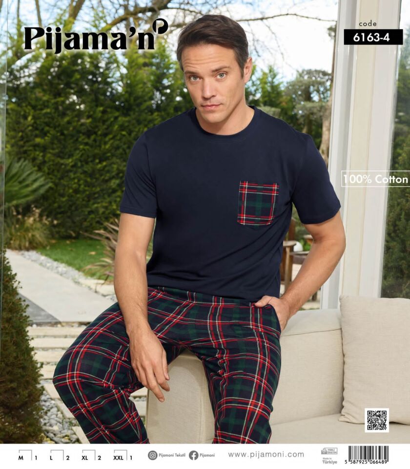 Pijamoni Erkek Süprem Kısa Kol Cepli Pijama Takımı 6163