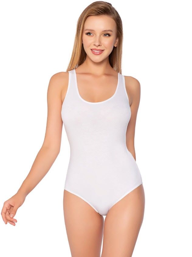 Gümüş Kadın Likralı Geniş Askı Body Beyaz/Siyah 4027