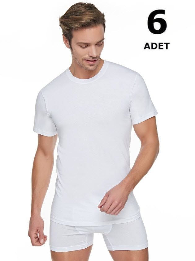 Seher Erkek Penye Sıfır Yaka Atlet 6 'lı Beyaz/Siyah/Gri