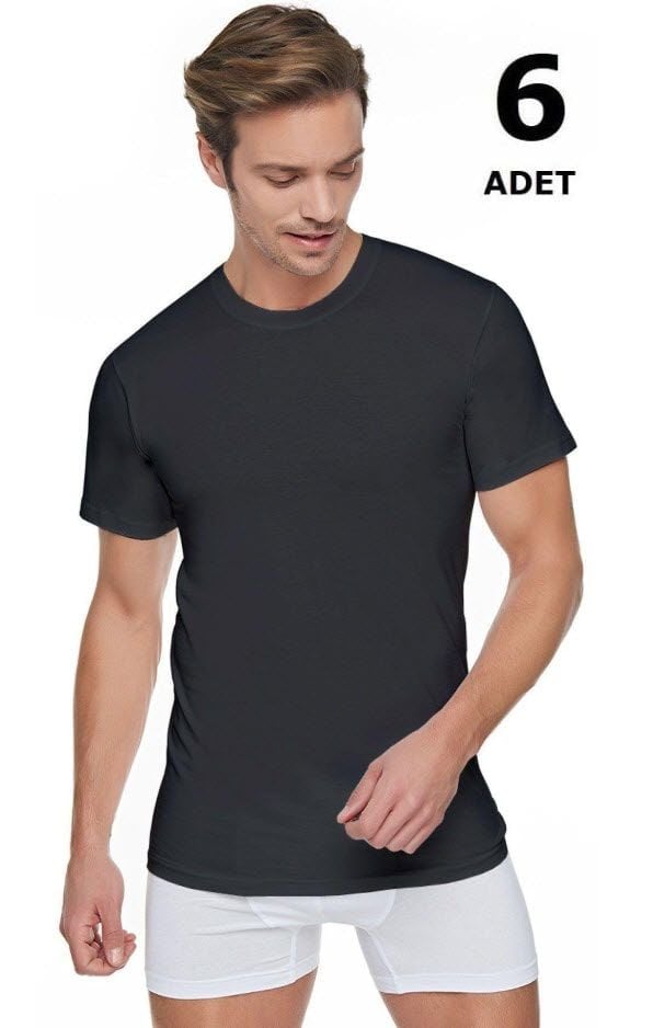 Seher Erkek Penye Sıfır Yaka Atlet 6 'lı Beyaz/Siyah/Gri
