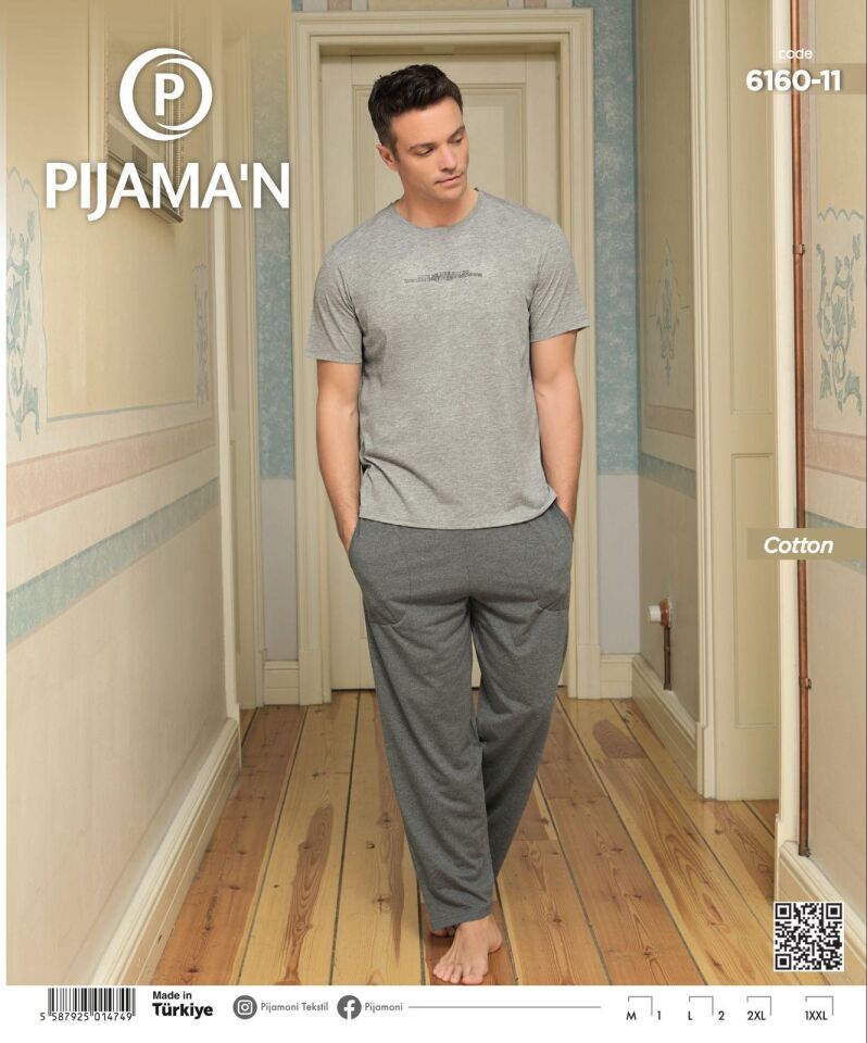 Pijamoni Erkek Penye Kısa Kol Pijama Takımı 6160-1