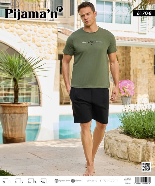 Pijamoni Erkek Penye Kısa Kol Şortlu Pijama Takımı 6170
