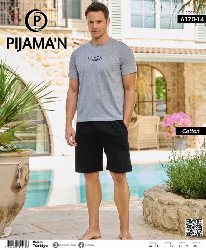 Pijamoni Erkek Penye Kısa Kol Şortlu Pijama Takımı 6170