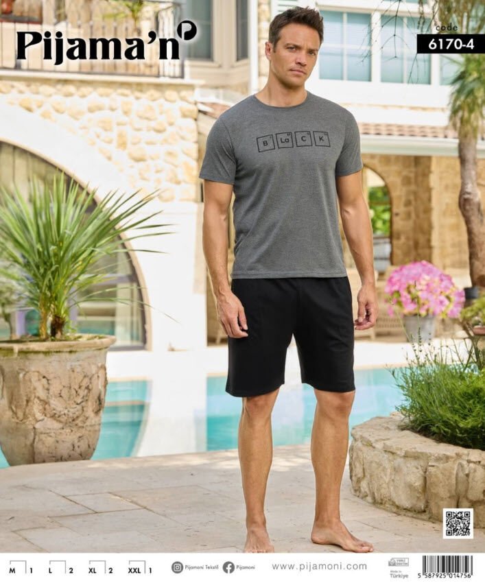 Pijamoni Erkek Penye Kısa Kol Şortlu Pijama Takımı 6170