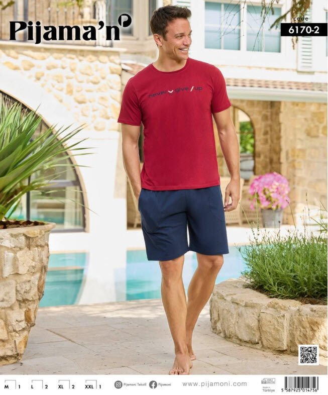 Pijamoni Erkek Penye Kısa Kol Şortlu Pijama Takımı 6170