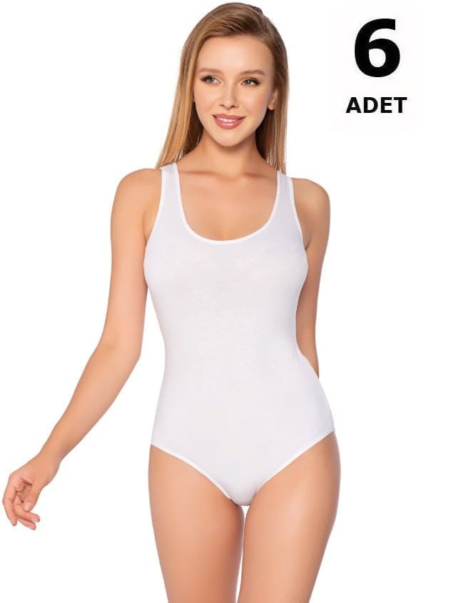 Gümüş Kadın Likralı Geniş Askı Body Beyaz/Siyah 6' lı 4027