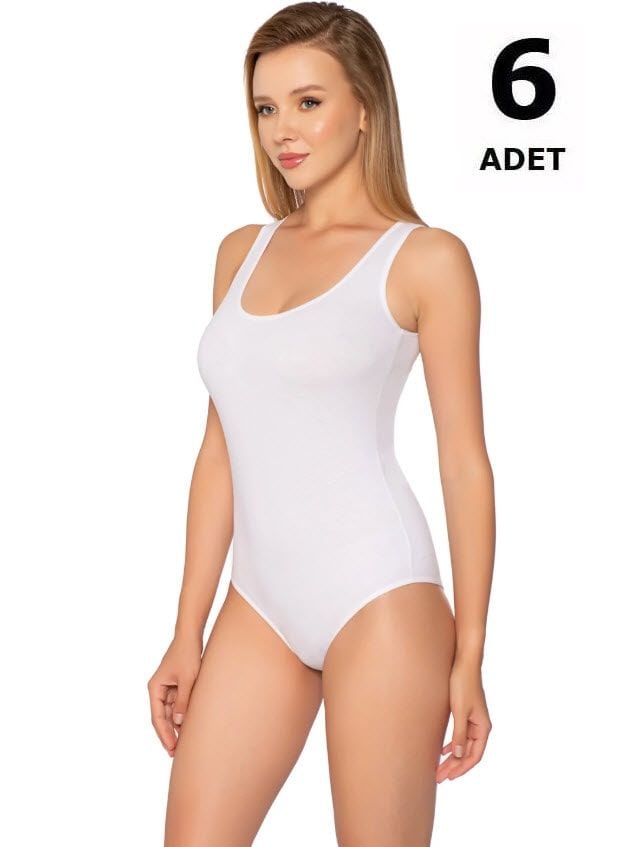 Gümüş Kadın Likralı Geniş Askı Body Beyaz/Siyah 6' lı 4027
