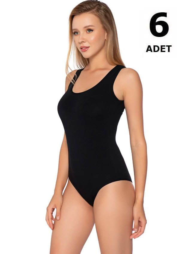 Gümüş Kadın Likralı Geniş Askı Body Beyaz/Siyah 6' lı 4027
