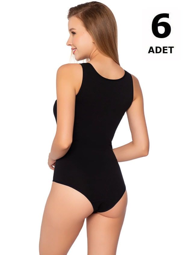 Gümüş Kadın Likralı Geniş Askı Body Beyaz/Siyah 6' lı 4027