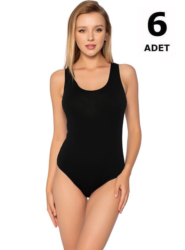 Gümüş Kadın Likralı Geniş Askı Body Beyaz/Siyah 6' lı 4027