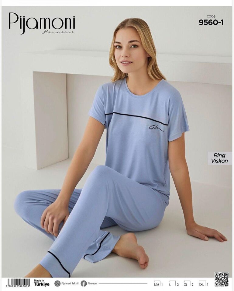 Pijamoni Bayan Kısa Kol Viskon Pijama Takımı 9560