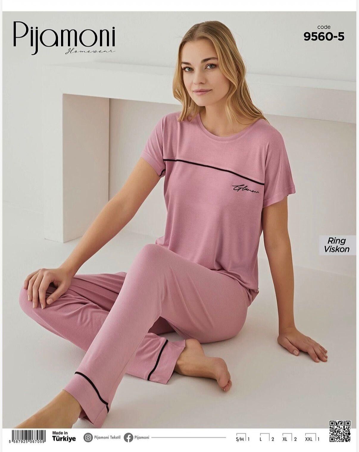 Pijamoni Bayan Kısa Kol Viskon Pijama Takımı 9560