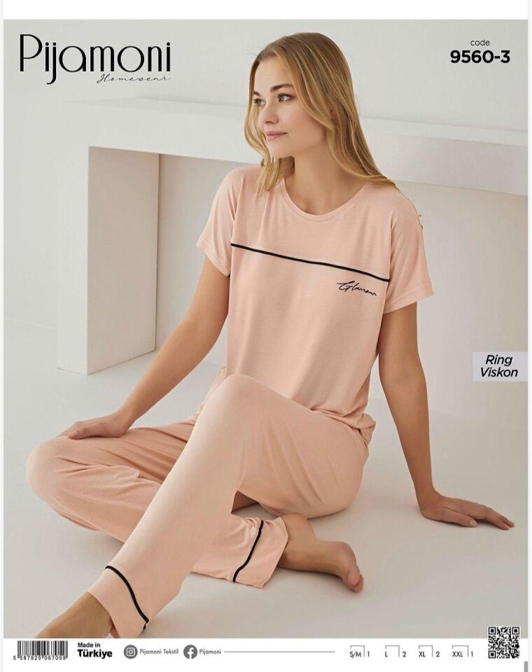 Pijamoni Bayan Kısa Kol Viskon Pijama Takımı 9560