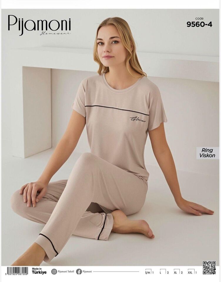 Pijamoni Bayan Kısa Kol Viskon Pijama Takımı 9560