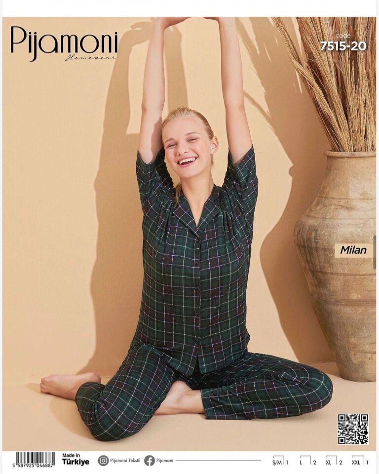 Pijamoni Bayan Milan Önden Düğmeli Kısa kol Pijama Takımı 7515
