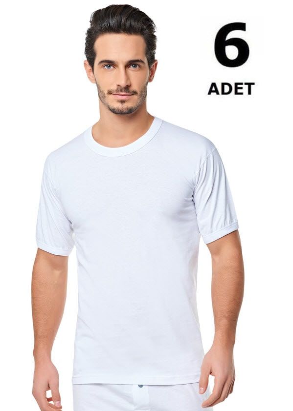 Seher Erkek Kolu Bantlı Sıfır Yaka Atlet 6 ' lı Beyaz