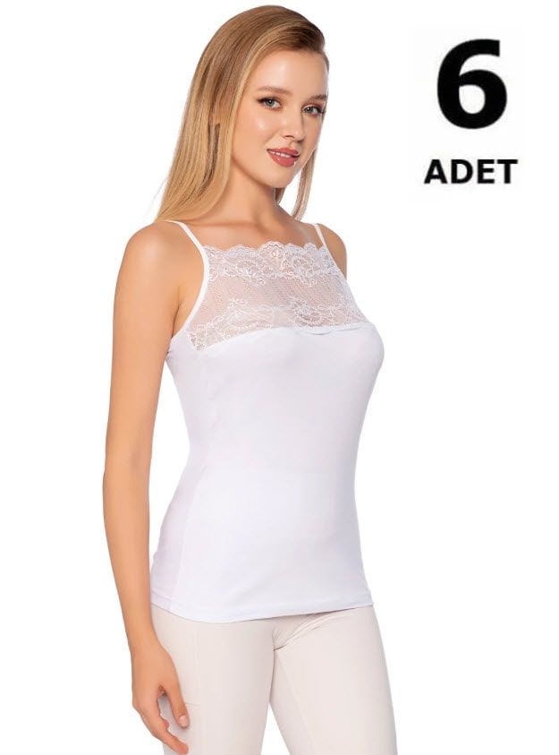 Gümüş Kadın Geniş Tüllü Atlet Siyah/Beyaz 6'lı 4031