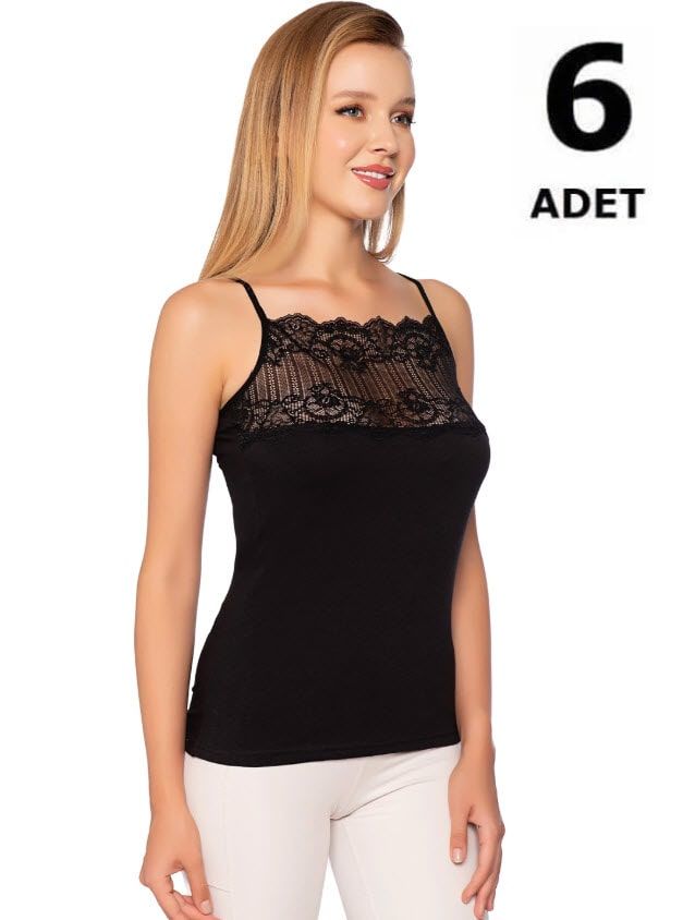 Gümüş Kadın Geniş Tüllü Atlet Siyah/Beyaz 6'lı 4031