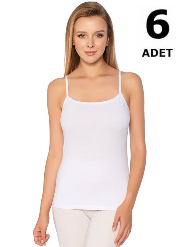 Gümüş Kadın Likralı İp Askı Düz Biye Atlet Siyah/Beyaz 6'lı 4047