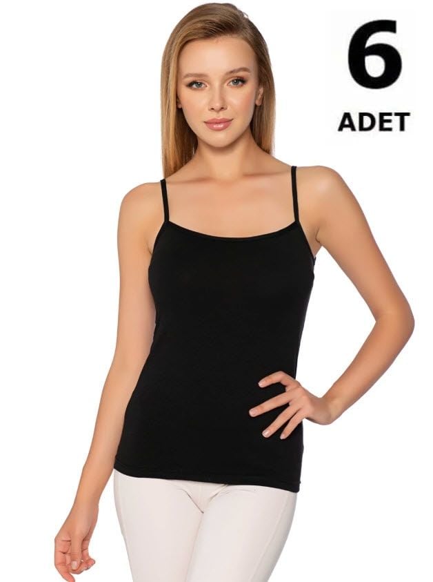 Gümüş Kadın Likralı İp Askı Düz Biye Atlet Siyah/Beyaz 6'lı 4047