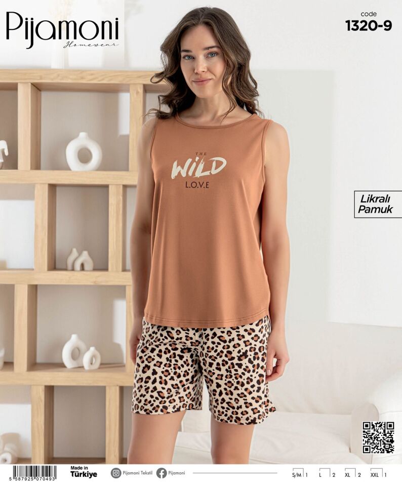 Pijamoni Likralı Penye Sıfır Kol Şortlu Bayan Pijama Takımı 1320