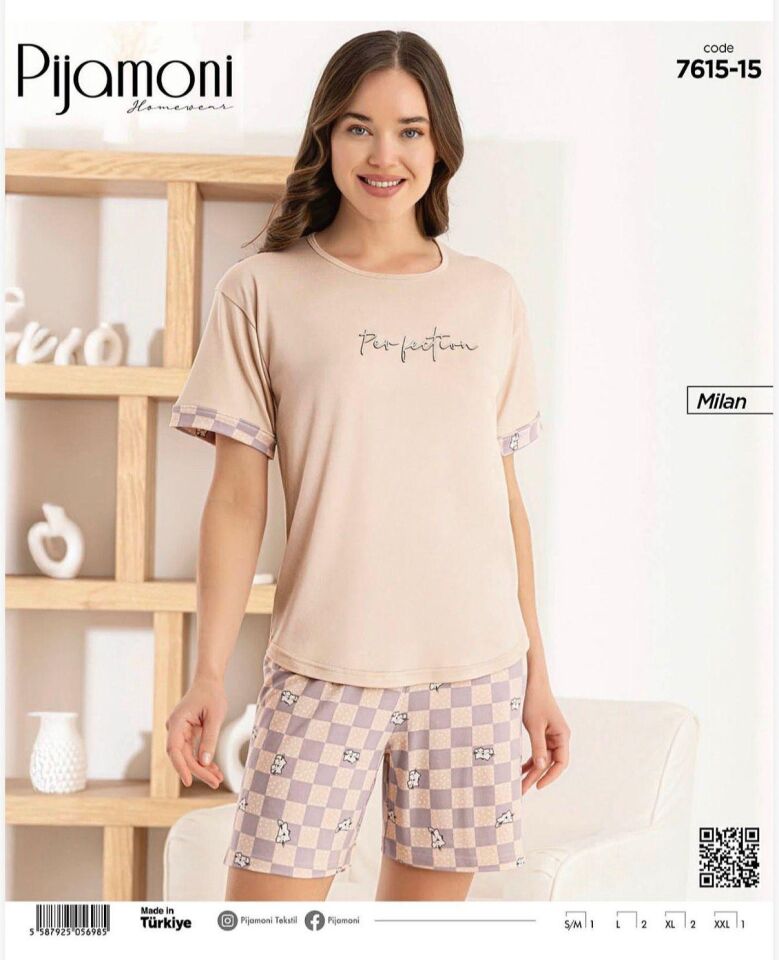 Pijamoni Milan Kısa Kol Şortlu Bayan Pijama Takımı 7615