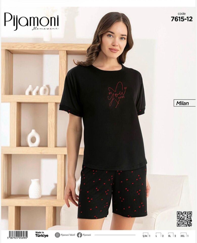 Pijamoni Milan Kısa Kol Şortlu Bayan Pijama Takımı 7615