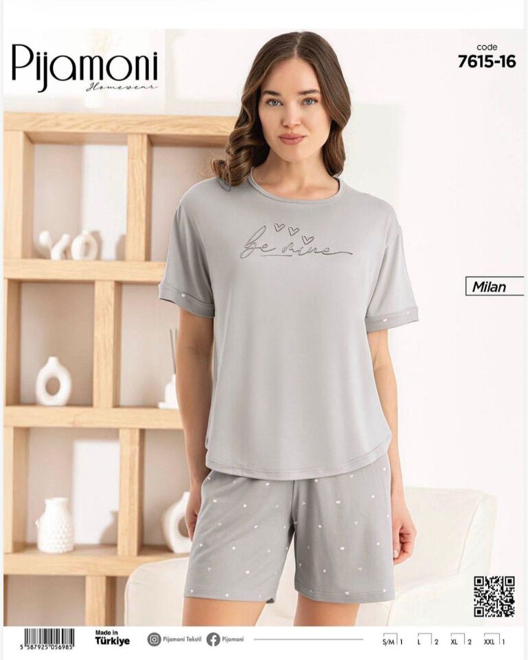 Pijamoni Milan Kısa Kol Şortlu Bayan Pijama Takımı 7615