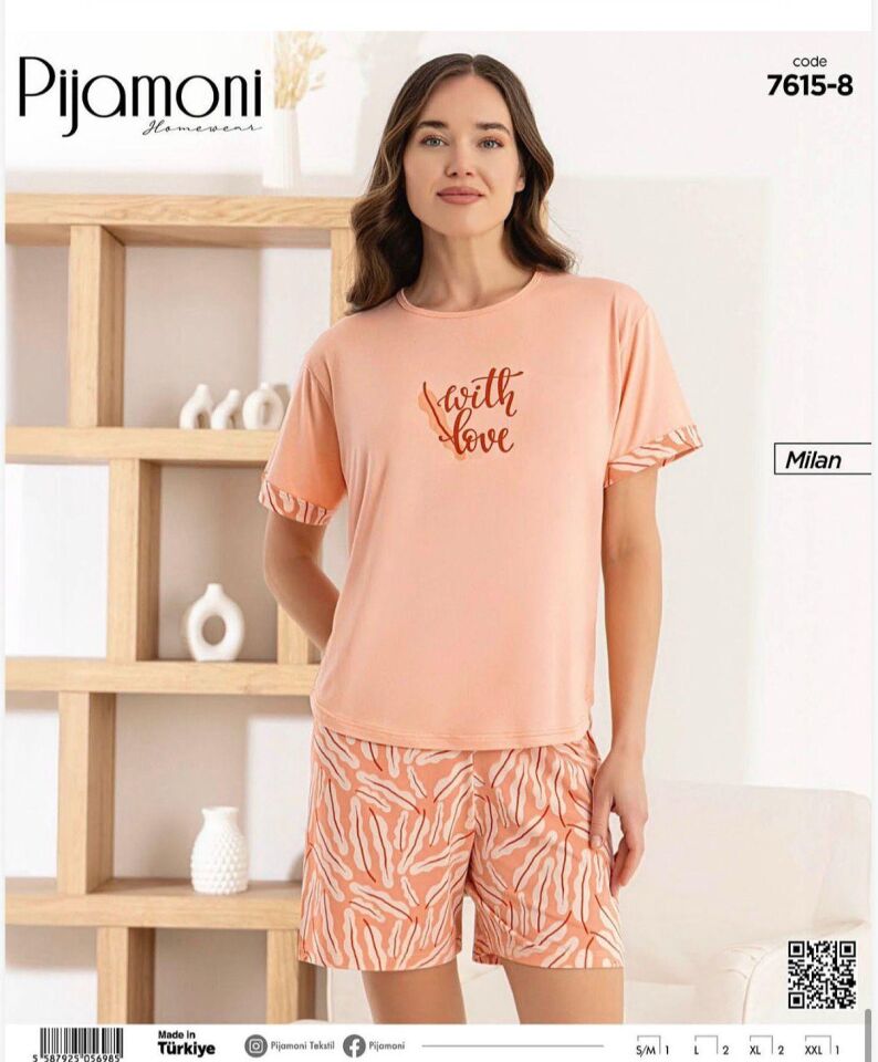Pijamoni Milan Kısa Kol Şortlu Bayan Pijama Takımı 7615