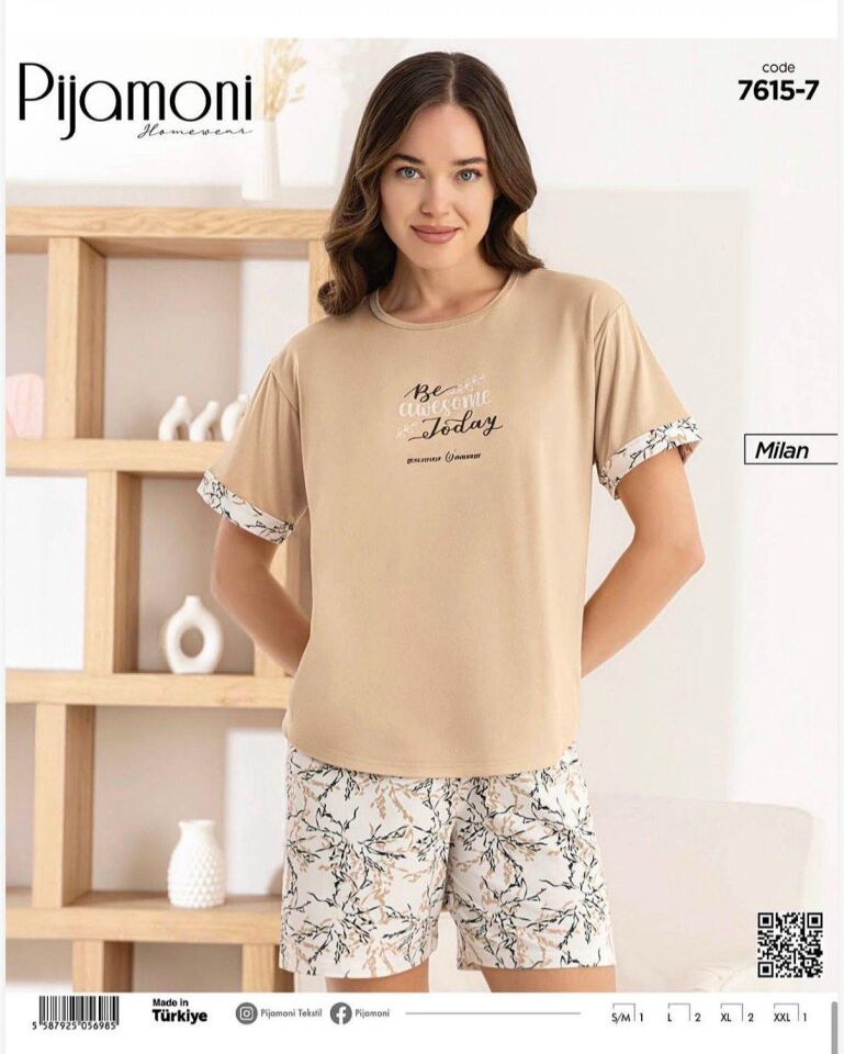 Pijamoni Milan Kısa Kol Şortlu Bayan Pijama Takımı 7615