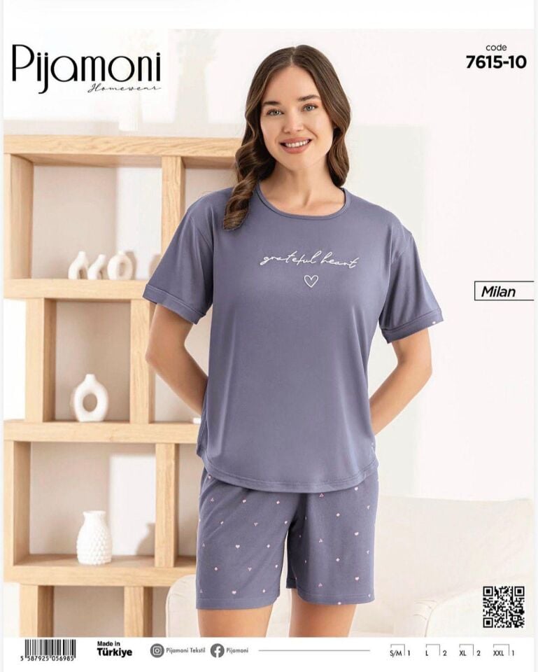 Pijamoni Milan Kısa Kol Şortlu Bayan Pijama Takımı 7615
