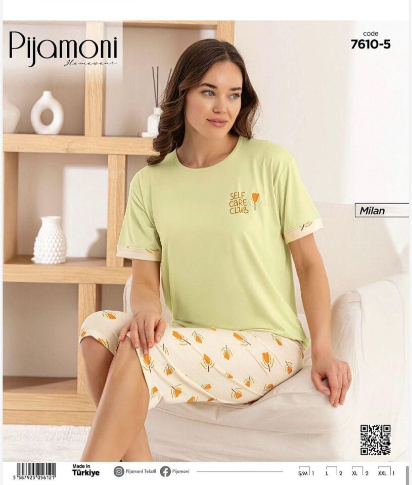 Pijamoni Milan Kısa Kol Kapri Bayan Pijama Takımı 7610