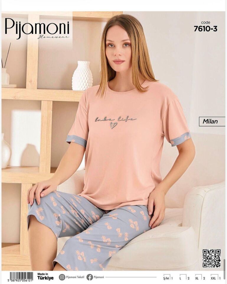 Pijamoni Milan Kısa Kol Kapri Bayan Pijama Takımı 7610