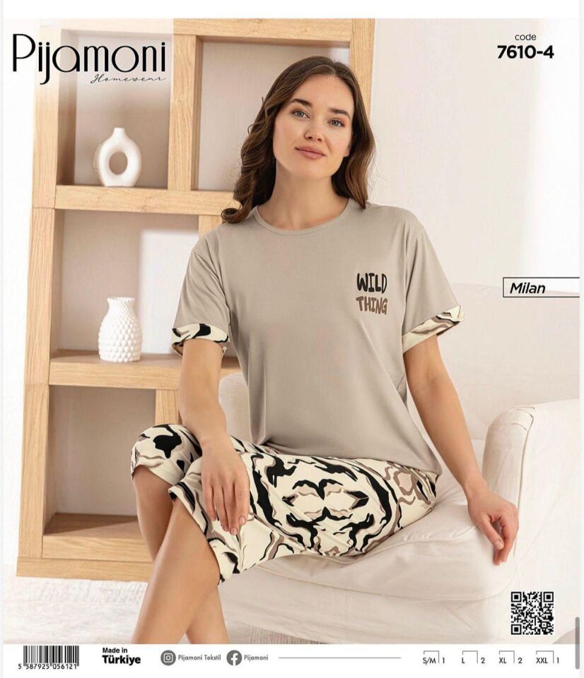 Pijamoni Milan Kısa Kol Kapri Bayan Pijama Takımı 7610