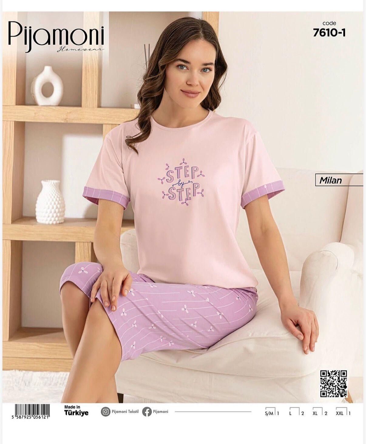 Pijamoni Milan Kısa Kol Kapri Bayan Pijama Takımı 7610