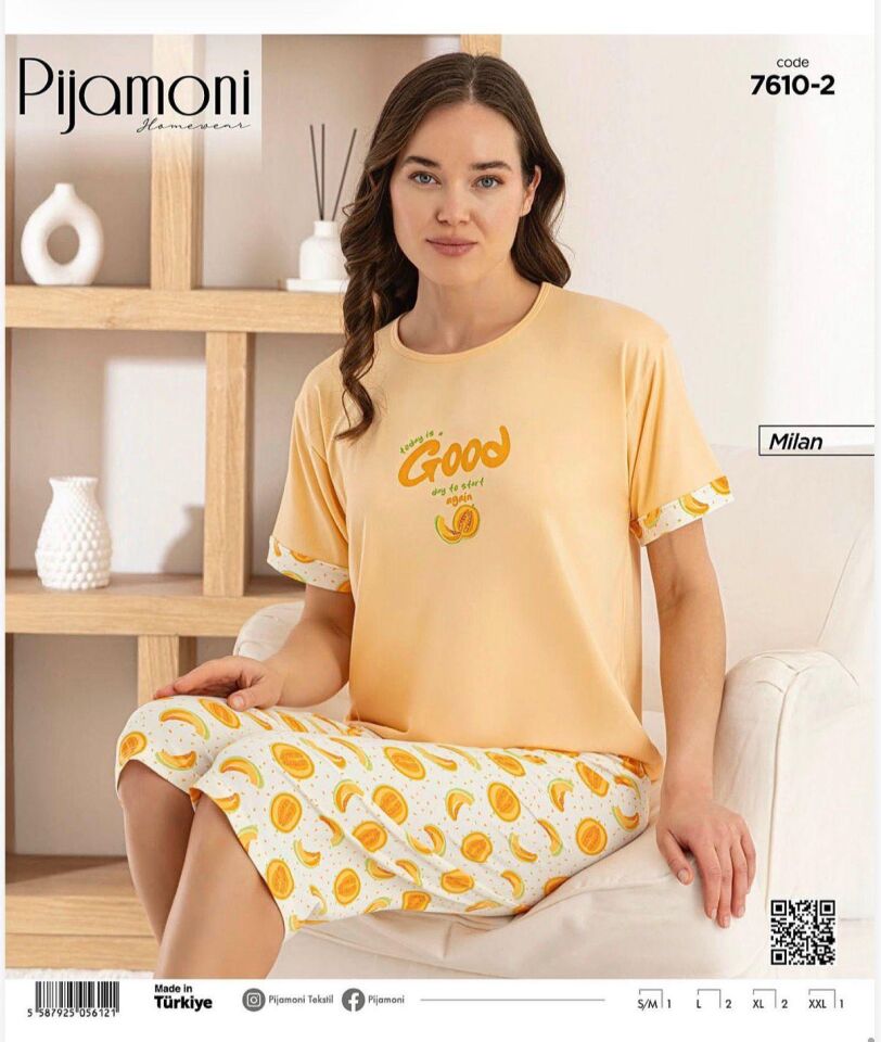 Pijamoni Milan Kısa Kol Kapri Bayan Pijama Takımı 7610