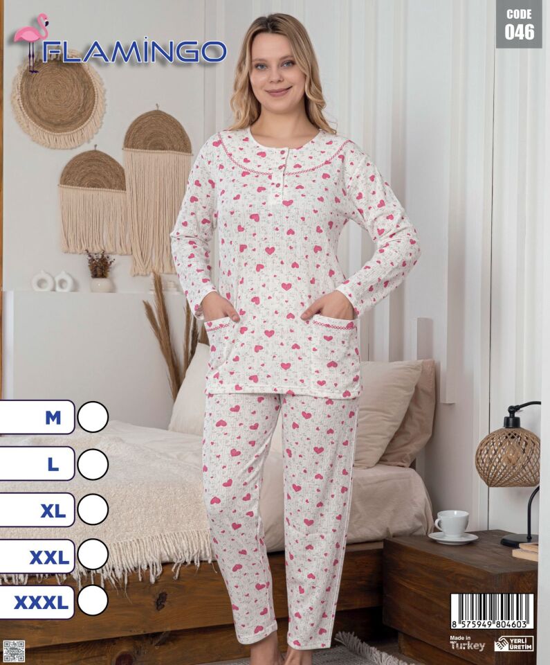 Flamingo Önden Düğmeli Bayan Pijama Takımı 5li Paket