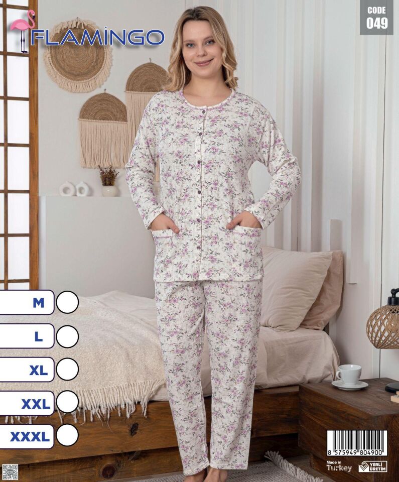 Flamingo Önden Düğmeli Bayan Pijama Takımı 5li Paket
