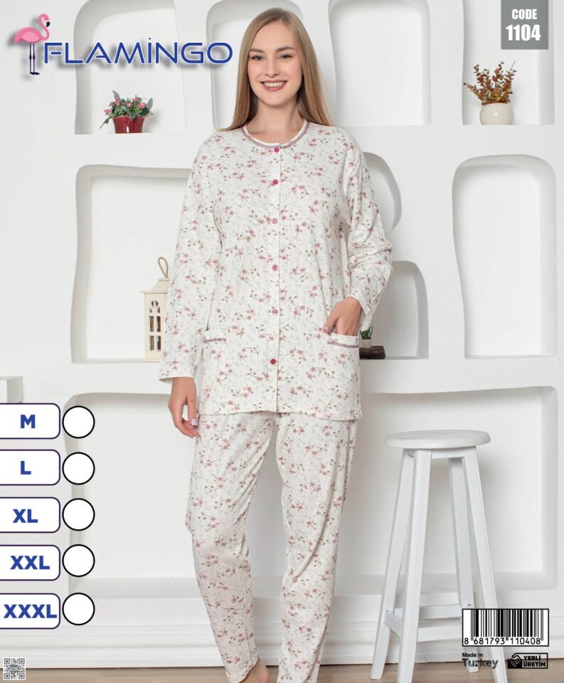 Flamingo Önden Düğmeli Bayan Pijama Takımı