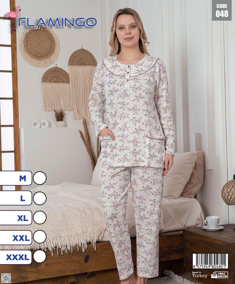Flamingo Önden Düğmeli Bayan Pijama Takımı