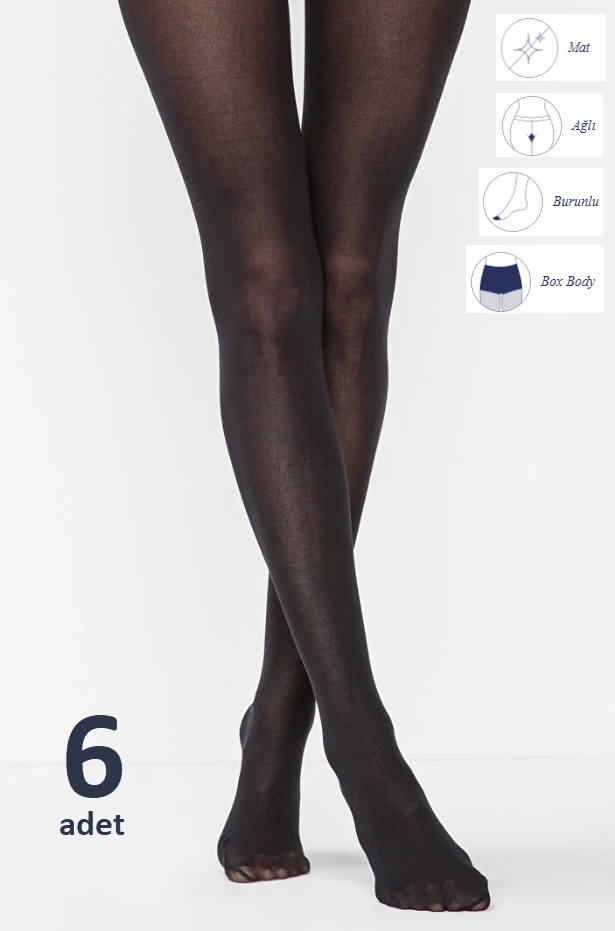 Penti Cotton Pamuklu Külotlu Çorap 6'lı / Siyah (500)