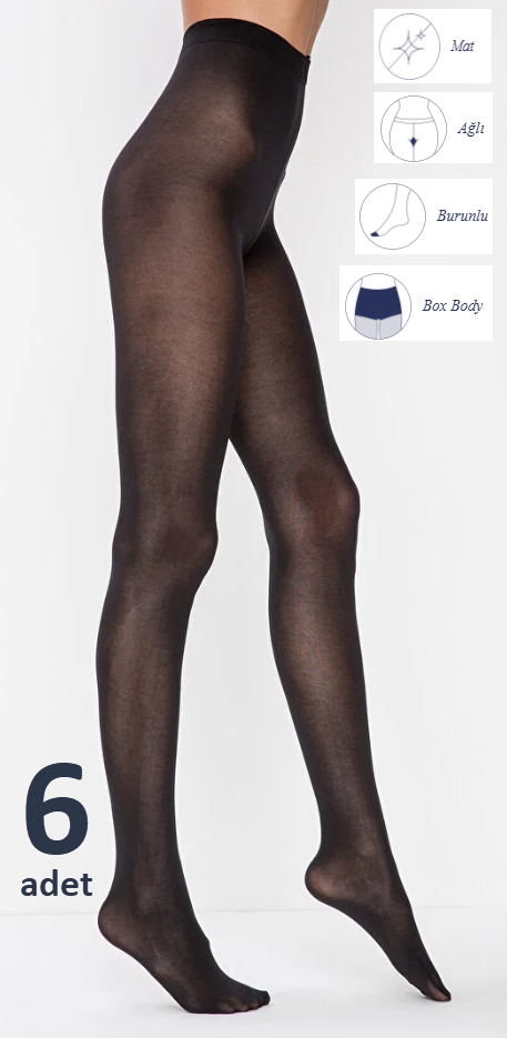 Penti Cotton Pamuklu Külotlu Çorap 6'lı / Siyah (500)
