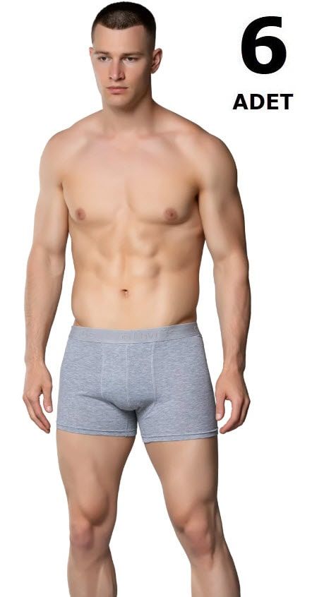 Tutku 0114 Erkek Likralı Elastan Boxer 6'lı Siyah/Beyaz/Gri GRİ - S