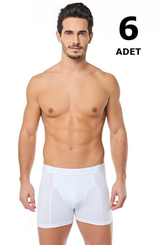 Tutku 0114 Erkek Likralı Elastan Boxer 6'lı Siyah/Beyaz/Gri BEYAZ - M
